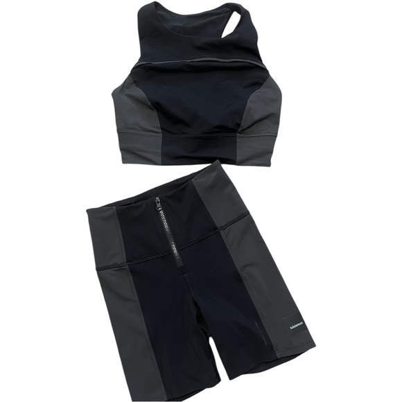 Lululemon Set Black Graphite Hike To Swim Biker Shorts & Sports Bra Size 2 - Picture 2 of 5